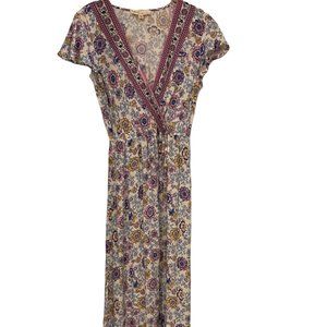 BeBop Boho Maxi Dress, Floral, Faux Wrap, V-Neck, (XS)